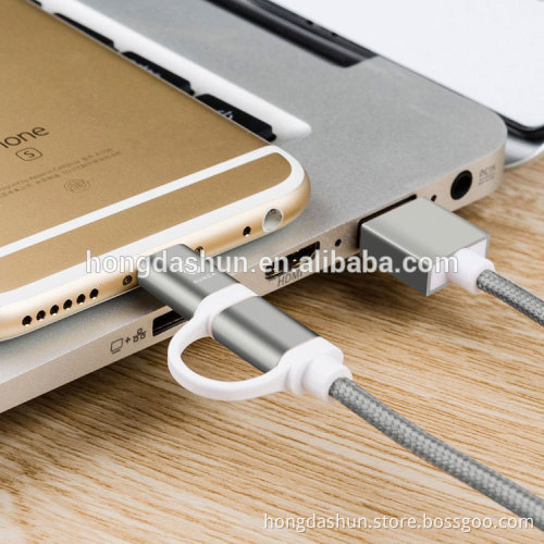 Metalic Mobile Phone Nylon Fiber Cloth Jacket MFI Cable C48 Connector